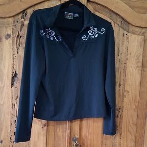 Studio WEST  Black Long Sleeve Top with Embellishments
